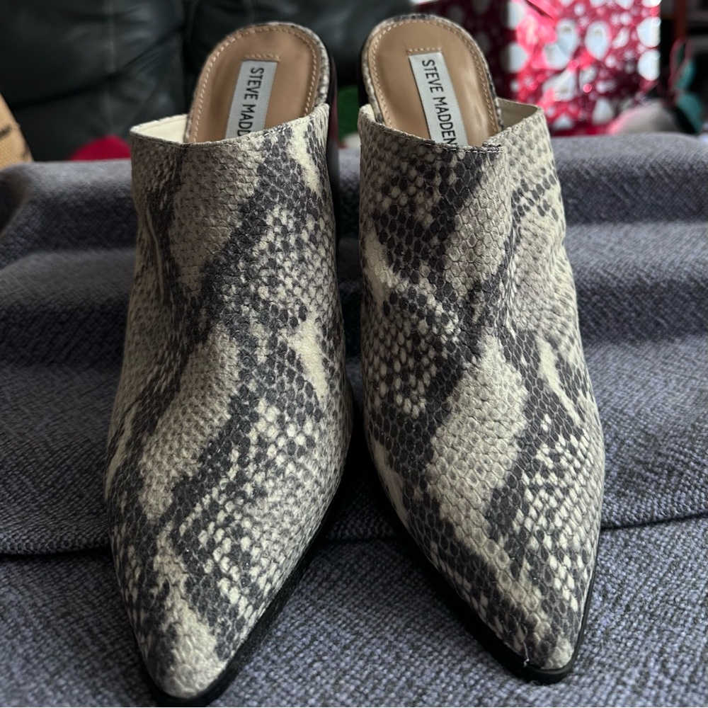 Steve Madden Women's Mules - Black and Cream Snake Print